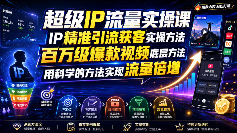 超级IP流量实操课，IP精准引流获客实操方法，百万级爆款视频底层方法，用科学的方法实现流量倍增-UUY