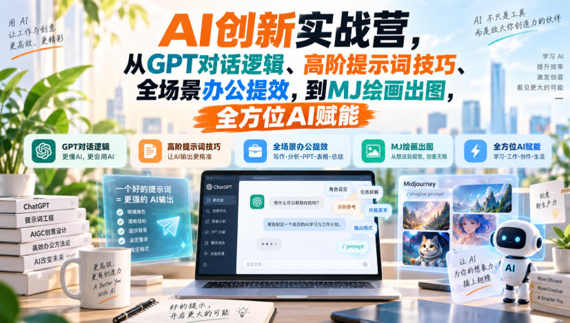 AI创新实战营，从GPT对话逻辑、高阶提示词技巧、全场景办公提效，到MJ绘画出图，全方位AI赋能-UUY