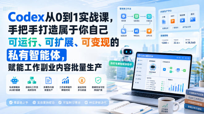 Codex从0到1实战课，手把手打造属于你自己可运行、可扩展、可变现的私有智能体，赋能工作副业内容批量生产-UUY