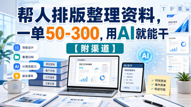 帮人排版整理资料，一单50-300，用AI就能干【附渠道】-UUY