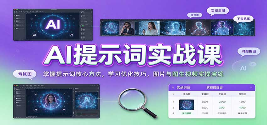 AI提示词实战课：掌握提示词核心方法，学习优化技巧，图片与图生视频实操演练-UUY