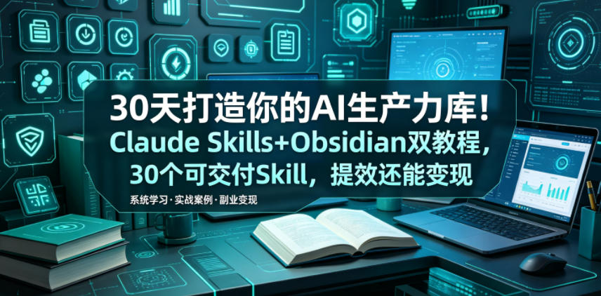 30天打造你的AI生产力库！Claude Skills+Obsidian 双教程，30 个可交付 Skill，提效还能变现-UUY
