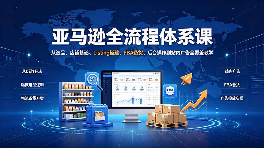 （19409期）亚马逊全流程体系课：从选品、店铺基础、Listing搭建、FBA备货、后台操作到站内广告全覆盖教学-UUY