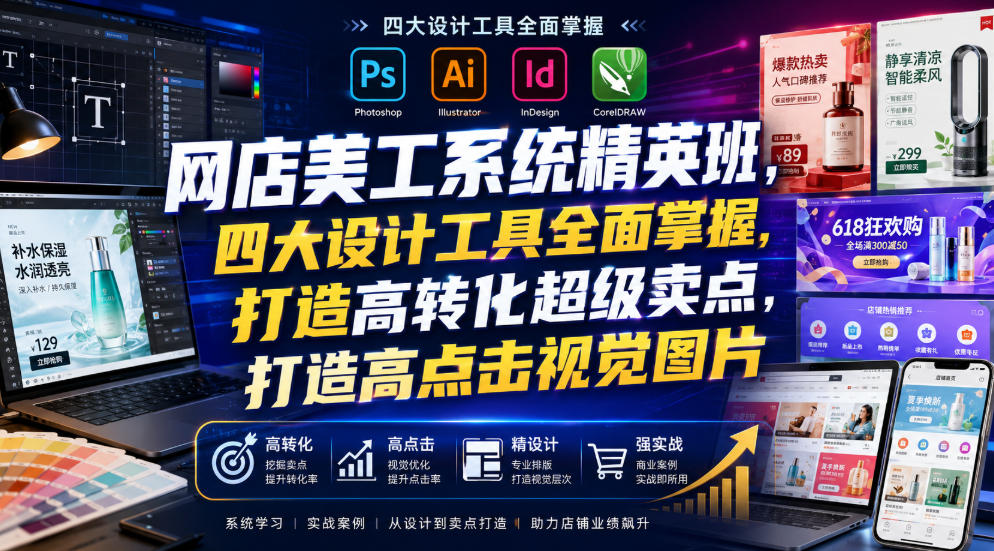 网店美工系统精英班，四大设计工具全面掌握，打造高转化超级卖点，打造高点击视觉图片（2026年7月）-UUY