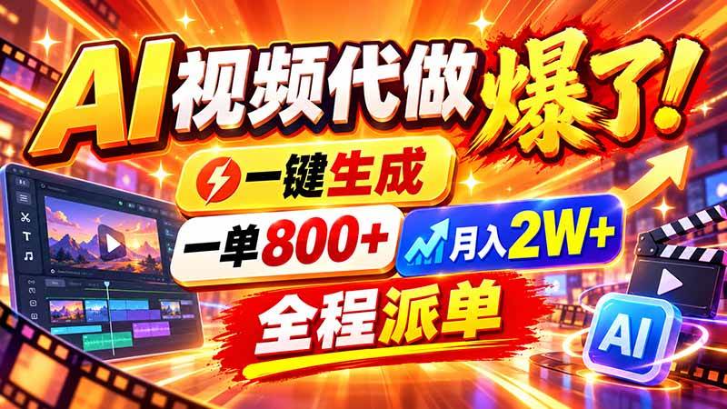 （21114期）2026年底新赛道，AI视频代做一单800+，小白可做，告别打工-UUY