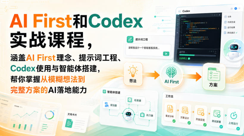 AI First和Codex实战课，涵盖AI First理念、提示词工程、Codex使用与智能体搭建，掌握从模糊想法到完整方案的AI落地能力-UUY