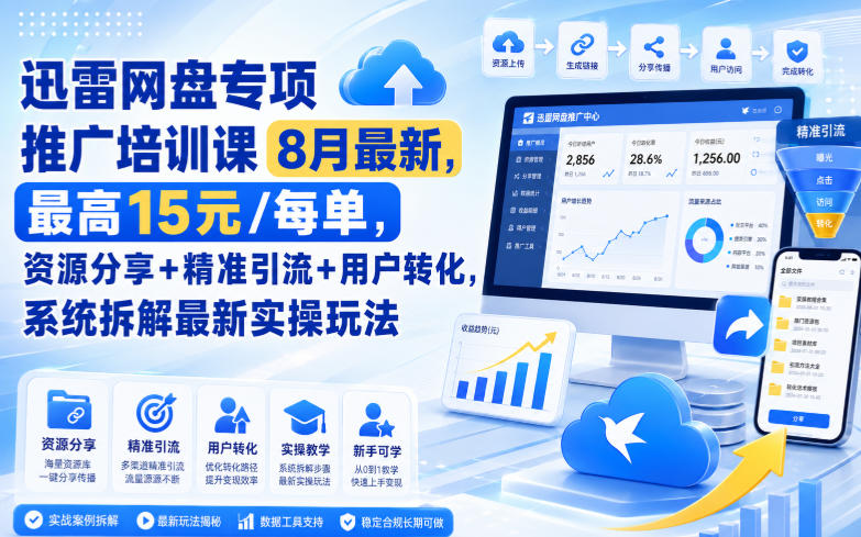 迅雷网盘专项推广培训课9月最新,最高15米/每单,资源分享+精准引流+用户转化,系统拆解最新实操玩法(更新0930) 迅雷网盘专项推广培训课9月最新,最高15米/每单,资源分享+精准引流+用户转化,系统拆解最新实操玩法(更新0930)