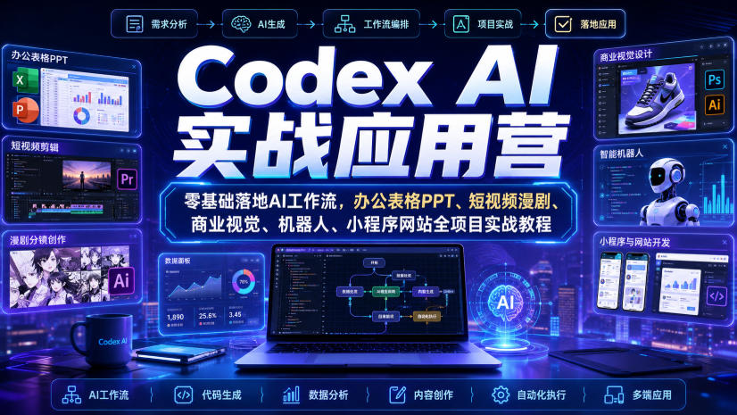 Codex AI实战应用营｜零基础落地AI工作流，办公表格PPT、短视频漫剧、商业视觉、机器人、小程序网站全项目实战教程-UUY
