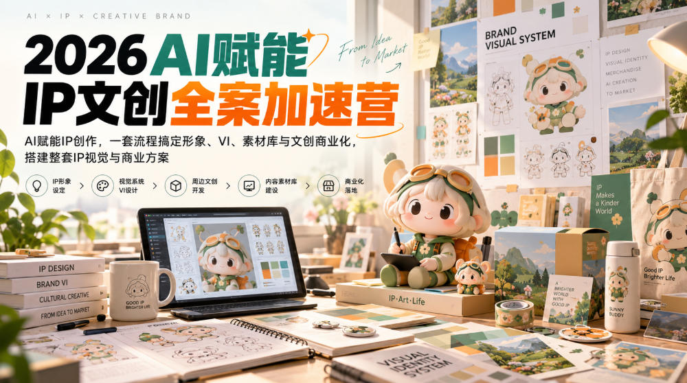 2026AI赋能ip文创全案加速营，AI赋能IP创作，一套流程搞定形象、VI、素材库与文创商业化，搭建整套IP视觉与商业方案-UUY