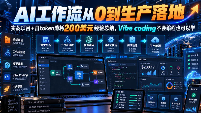 AI工作流从0到生产落地，实战项目+日token消耗200美刀经验总结，Vibe coding不会编程也可以学-UUY