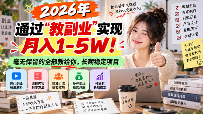 2026年通过“教副业”实现月入1-5W！毫无保留的全部教给你，长期稳定项目【揭秘】-UUY