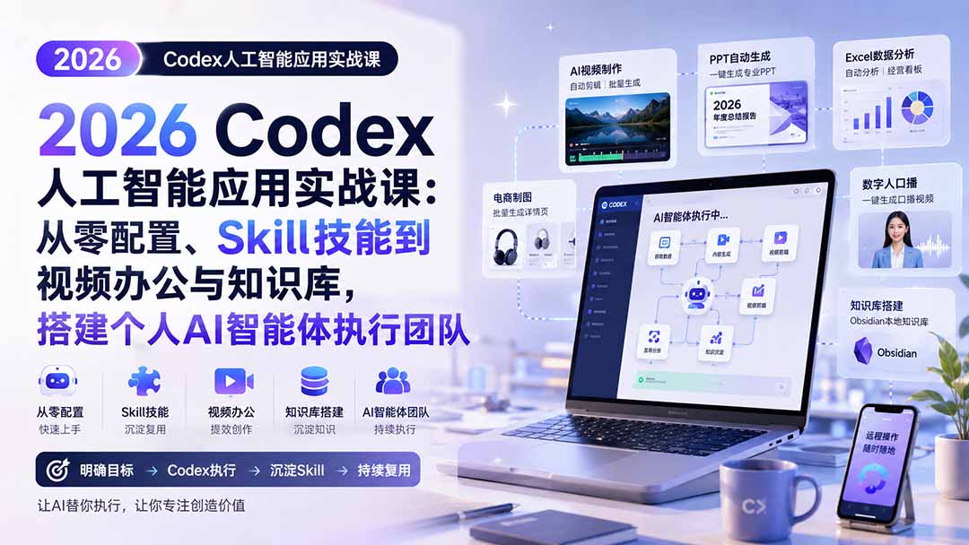 2026 Codex人工智能应用实战课：从零配置、Skill技能到视频办公与知识库，搭建个人AI智能体执行团队-UUY