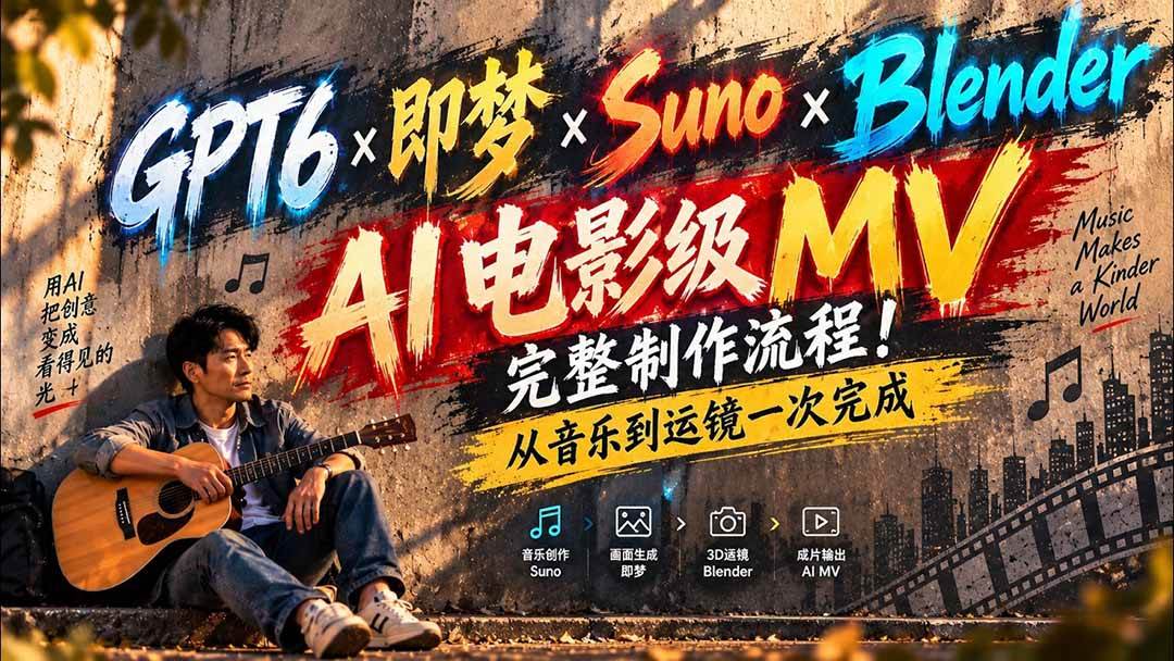 （20587期）GPT6×即梦×Suno×Blender｜AI电影级MV完整制作流程！从音乐到运镜一次完成 (无水印)-UUY