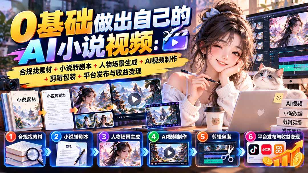 （20741期）0基础做出自己的AI小说视频：合规找素材+小说转剧本+人物场景生成+AI视频制作+剪辑包装+平台发布与收益变现-UUY