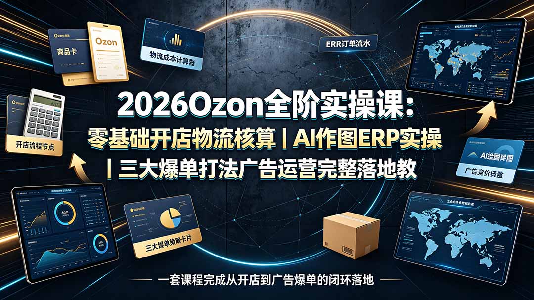 2026Ozon全阶实操课：零基础开店物流核算｜AI作图ERP实操｜三大爆单打法广告运营完整落地教程-UUY