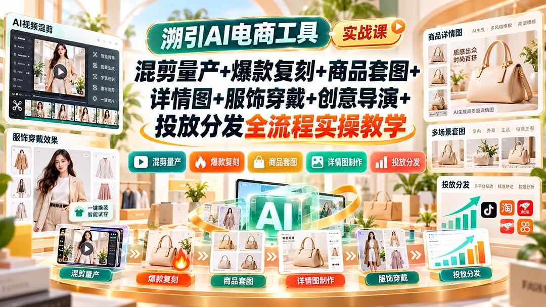 （20724期）溯引AI电商工具实战课：混剪量产+爆款复刻+商品套图+详情图+服饰穿戴+创意导演+投放分发全流程实操教学-UUY