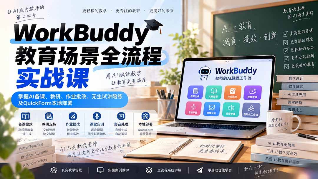 （20518期）WorkBuddy教育场景全流程实战课：掌握AI备课、教研、作业批改、无生试讲陪练及QuickForm本地部署-UUY